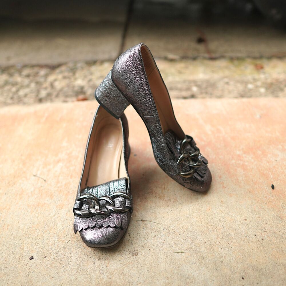 Summit by White Mountain Pewter Metallic Leather Loafer Pumps EU 37 Made in Ital